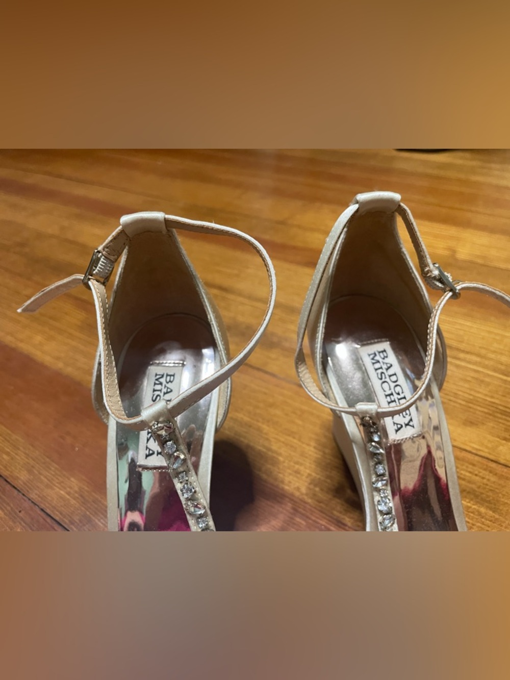 Anthropologie BHLDN Badgley Mischka Ivory Beaded T-Strap Wedge Wedding Sandals - Picture 5 of 16